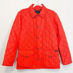 POLO Ralph Lauren Orange Hot Quilted Leather Trim Jacket EUC M